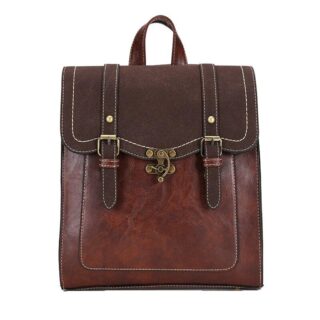 Sac à dos vintage cuir PU pour femme - Marron foncé - Sac à dos Sac à dos scolaire