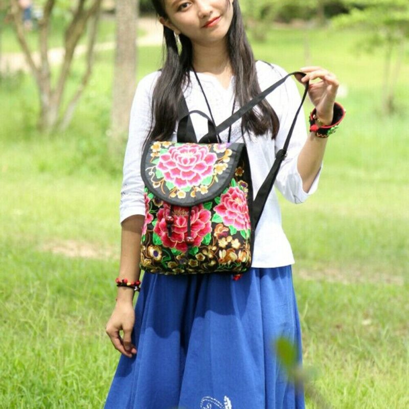 Women'S Backpack With Embroidered Flowers