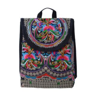 Women's backpack with embroidered flowers