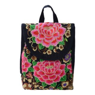 Women's backpack with embroidered flowers