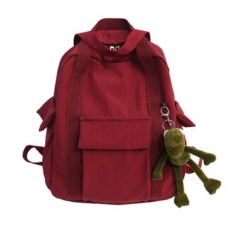 Women's backpack with red frog mini plush