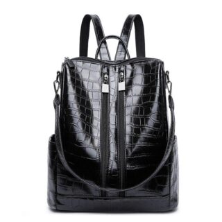 Women's Multi-Zip Backpack Crocodile - Black - Backpack School Backpack