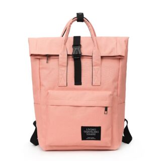 Women's Rolltop computer backpack pink with white background