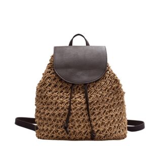 Women's straw backpack with drawstring