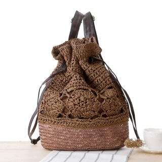 Women's straw backpack with drawstring