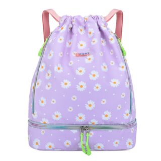 Women's waterproof sports backpack purple with white flower design