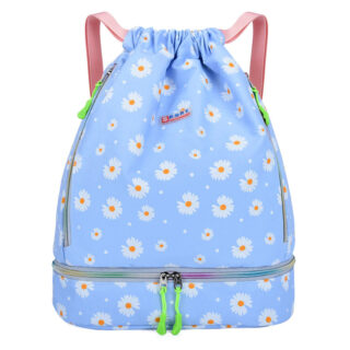 Women's waterproof sports backpack blue with white flowers