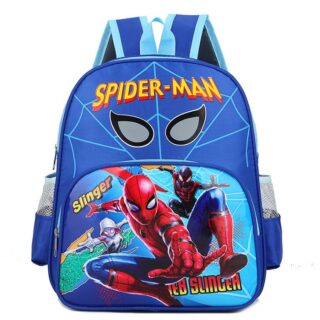 Sac à dos d'école Spiderman et ses amis bleu avec un fond blanc