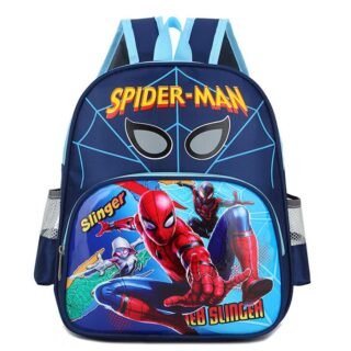 Sac à dos d'école Spiderman et ses amis bleu avec un fond blanc