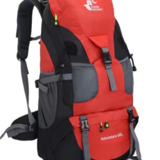 Sac à dos étanche 50L pour le ski rouge avec un fond blanc