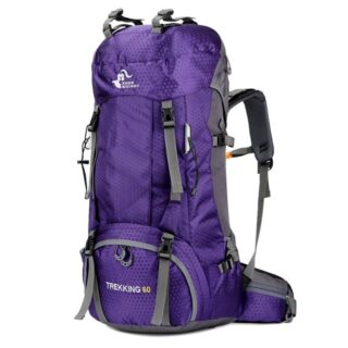 Sac à dos pour le ski de 60L violet avec un fond blanc