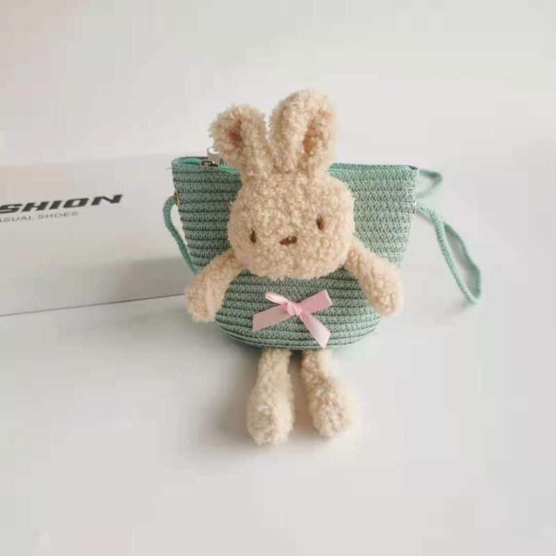 Colourful Straw Shoulder Bag With Rabbit