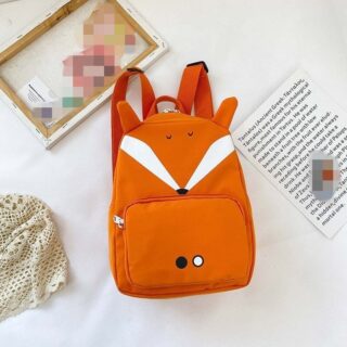 Sac à dos aux motifs d'animaux grande capacité orange avec un fond un lit blanc et un livre