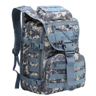 Sac à dos militaire Sports de plein air bleu et gris avec un fond blanc