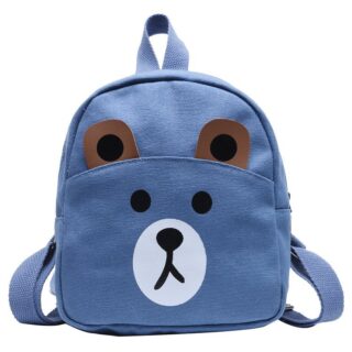 Sac à dos d'école avec tête d'ourson pour enfants bleu avec un fond blanc