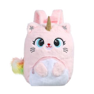 Sac à dos licorne doux pour enfants rose avec un fond blanc