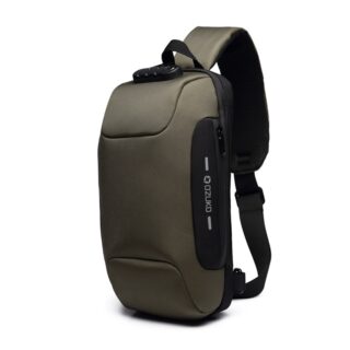 Green anti-theft shoulder bag with white background