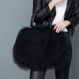 Fur and artificial leather handbag