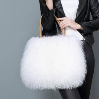 Fur and artificial leather handbag, cloud style