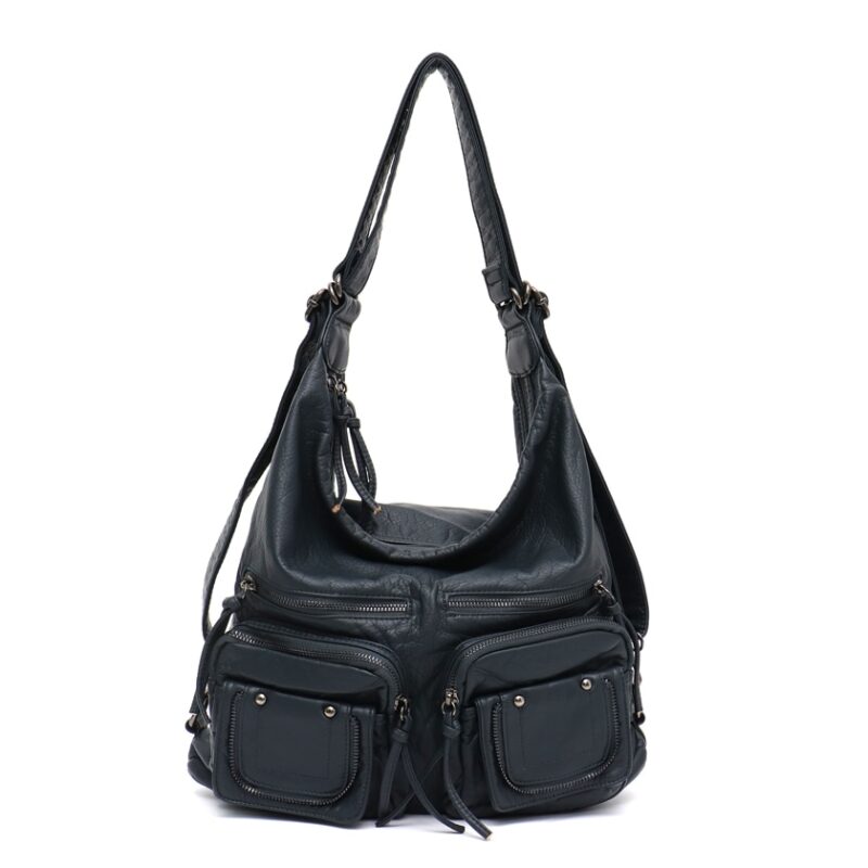 Black Leatherette Shoulder Bag With White Background