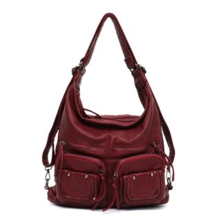 Shoulder bag in burgundy leatherette with white background