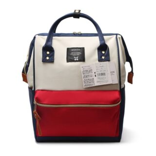 Women's spacious computer backpack in white and red with white background