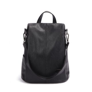 Women's genuine leather backpack in black with white background