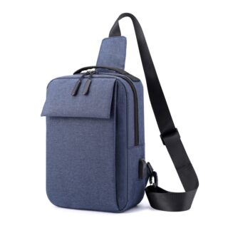 Men's blue nylon shoulder bag with white background