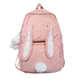 Long rabbit ears backpack in pink and white