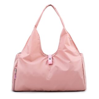 Women's sports bag in pink nylon with white background