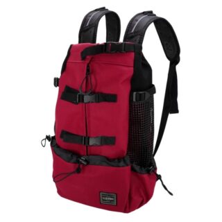 Large dog backpack in red and black with white background