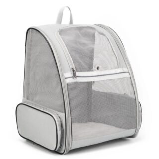 Grey breathable cat backpack with white background