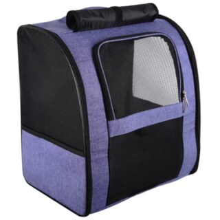 Cat backpack with blue and black curtain with white background
