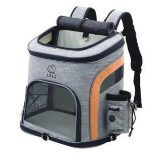 Double opening cat backpack in grey and orange