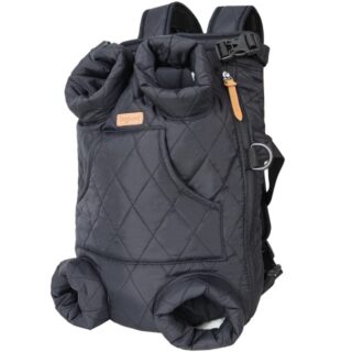 Dog backpack made of black fleece with white background