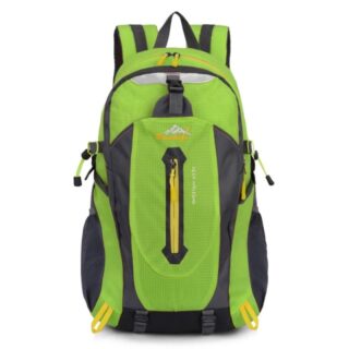 Large green ski backpack with white background