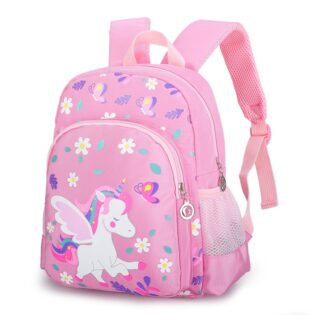 Unicorn backpack with pink flowers