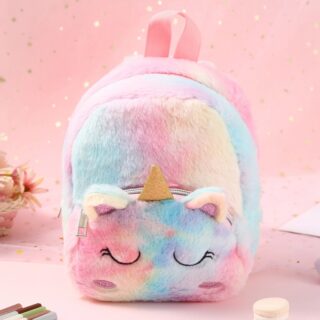 Colourful plush unicorn backpack for children