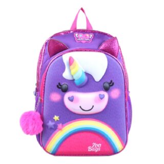 Multicoloured unicorn mini backpack for girls in purple and pink with white background