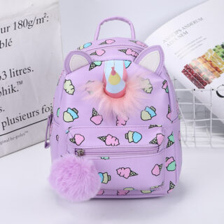 Mini unicorn backpack with purple ice cream cone and ears