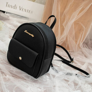 Polyester leather mini backpack, solid colour black