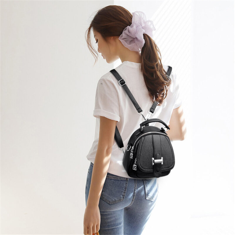 Women'S Multi-Pocket Leather Mini Backpack