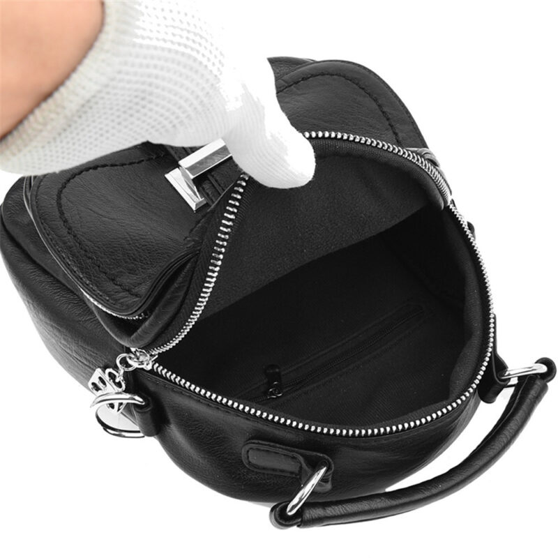 Women'S Multi-Pocket Leather Mini Backpack - Image 4