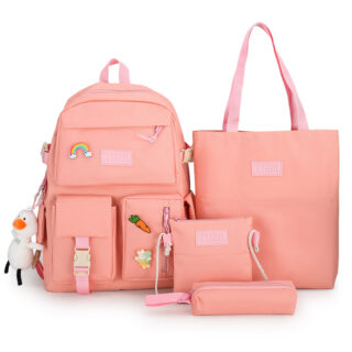 4-piece backpack with pretty pattern and duck pendant 2