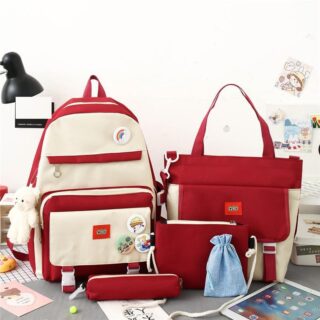 5-piece backpack with bear plush
