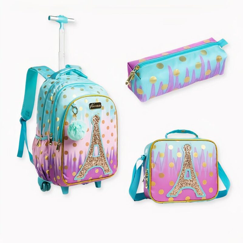 Blue And Pink Eiffel Tower Backpack + Satchel + Pencil Case Set