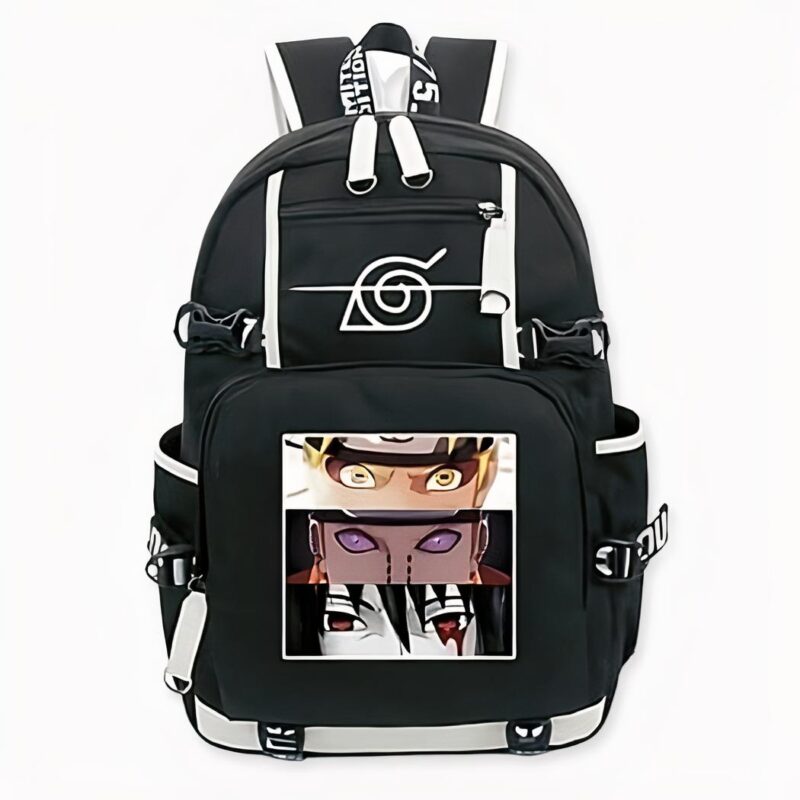 Naruto, Tendo And Sasuke Patterned Backpack Black With Side Pockets