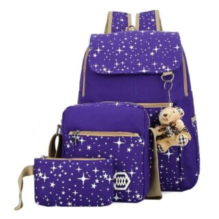 Backpack with star pattern and purple bear key ring