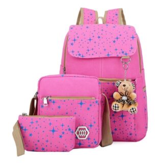 Backpack with star pattern and bear key ring