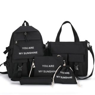 Canvas backpack set for teenage girls and women in black with writing